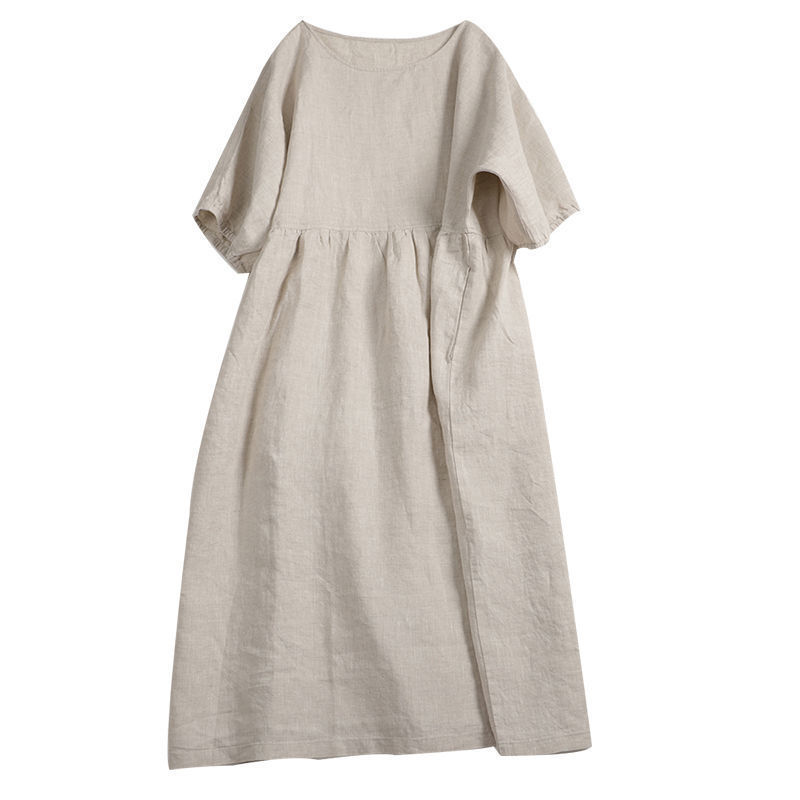 Cotton Short Sleeve Crew Neck Dress