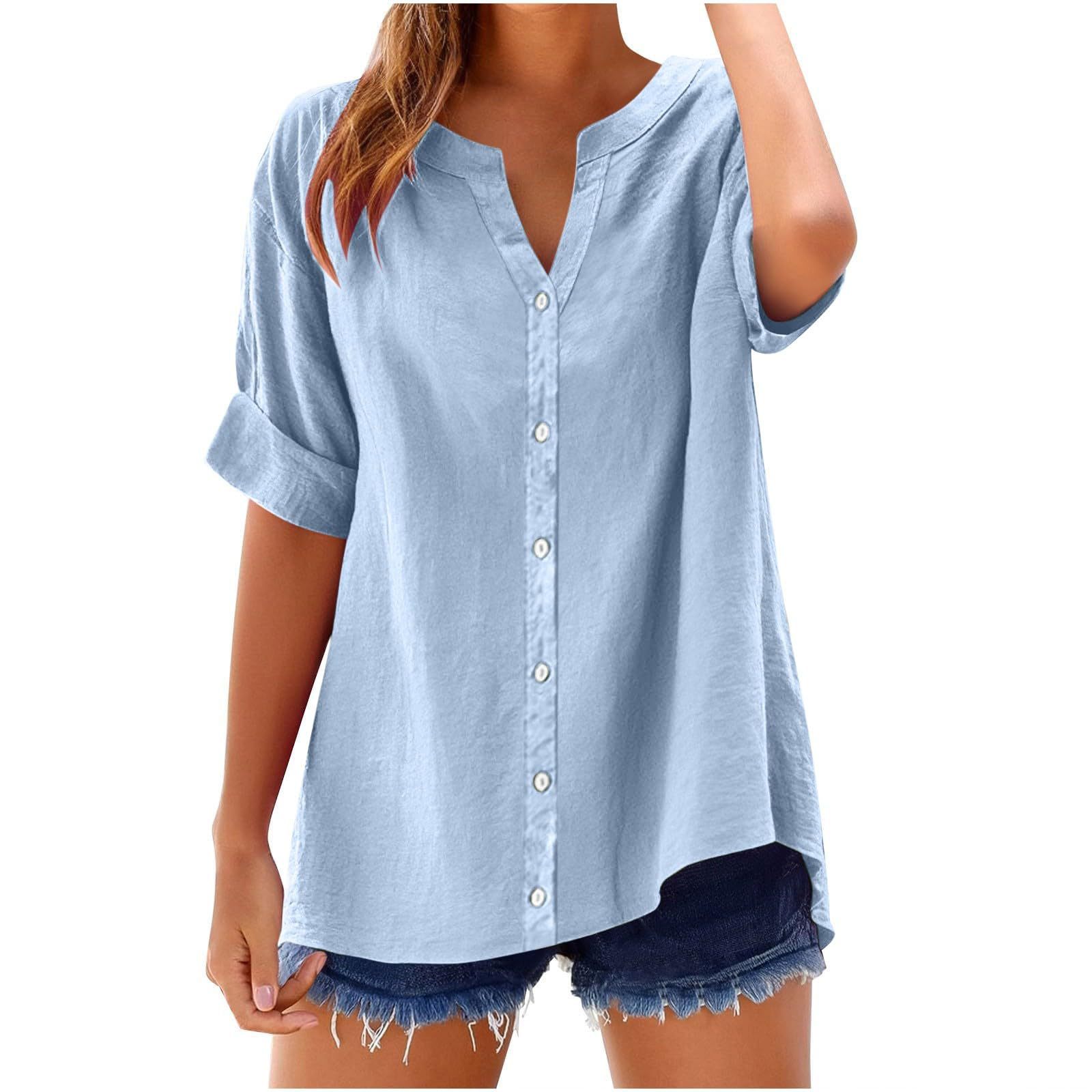 Casual loose linen V-neck shirt