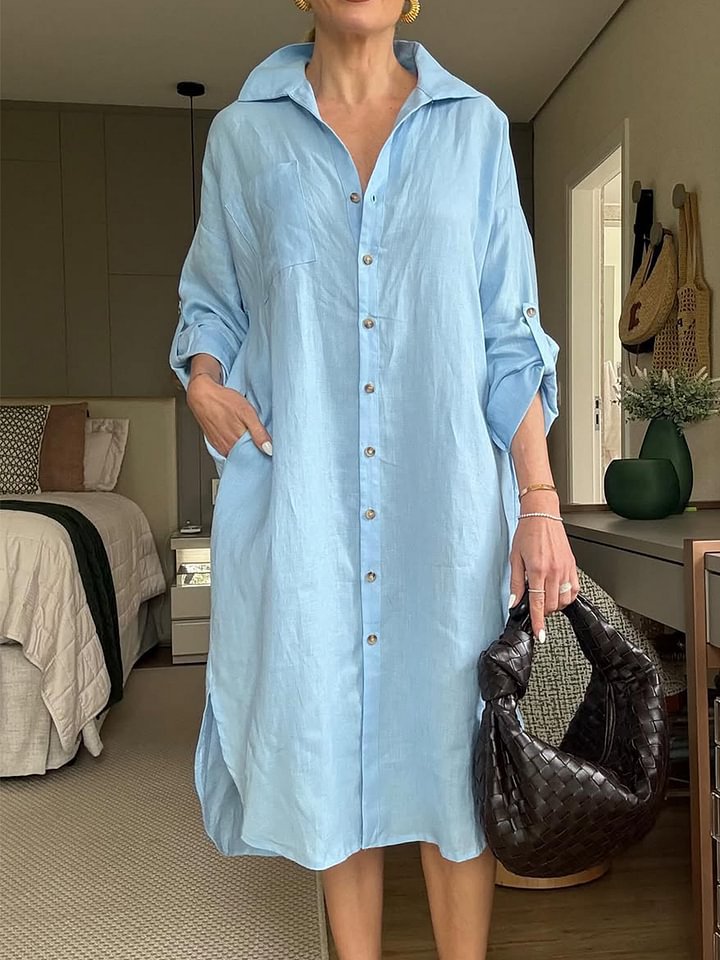 Casual Cotton And Linen Shirt Long Dress