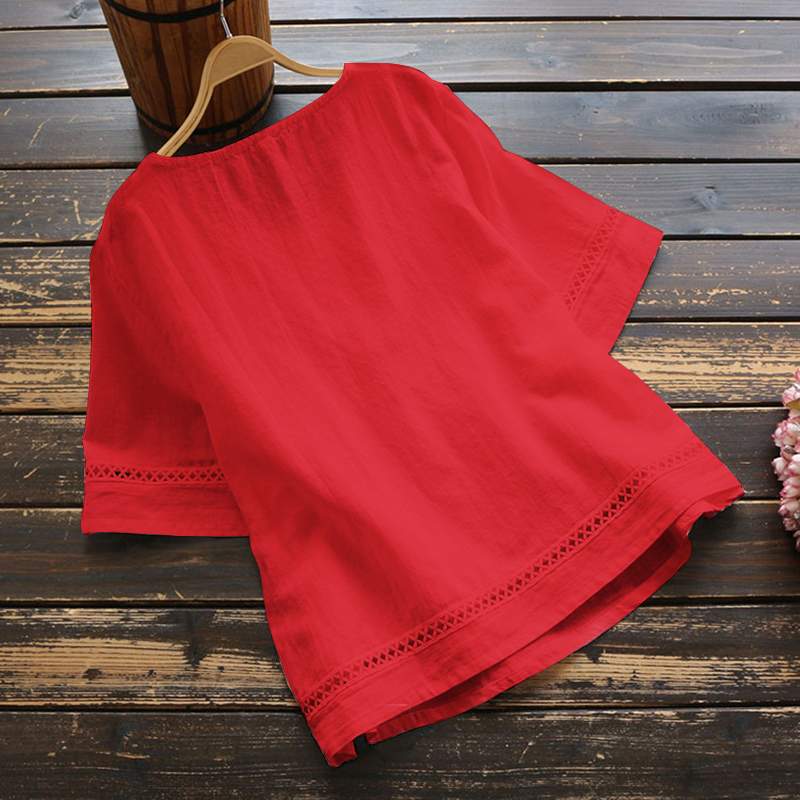 Cotton And Linen Patchwork And Perforated Shirt