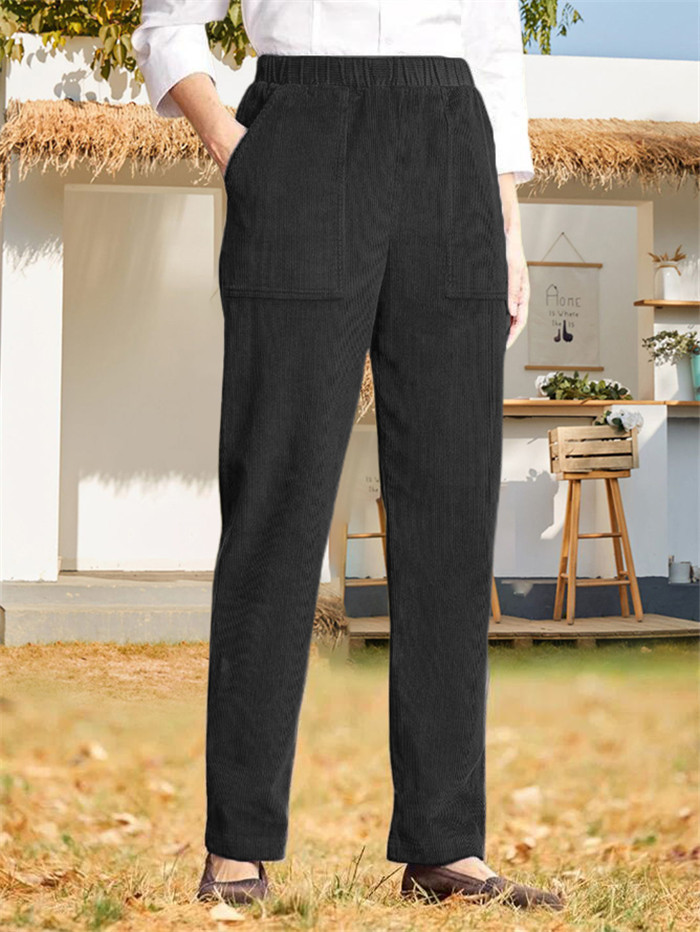 2023Wish Amazon independent station new women's European and American cross-border solid color elastic waist striped straight casual pants