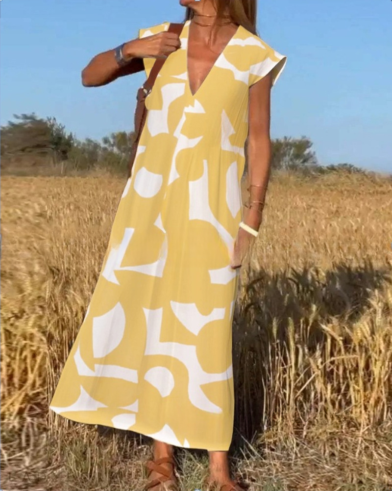 2026 Elegant V-neck Loose-fitting Versatile Long Dress