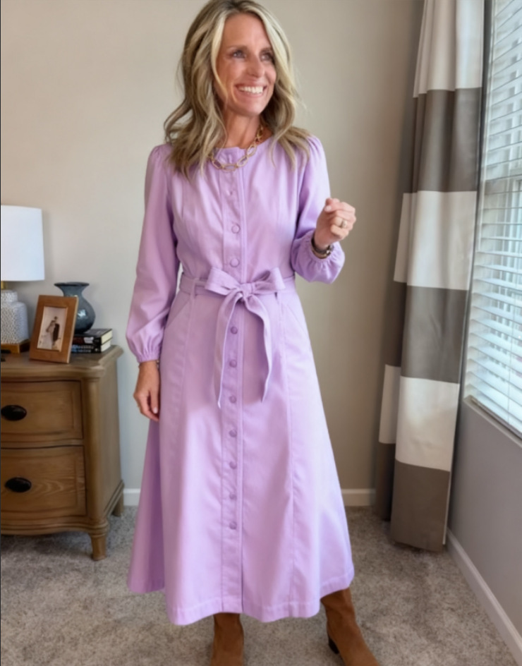 2025Loose-fitting casual round neck corduroy belted pocket cardigan dress for women