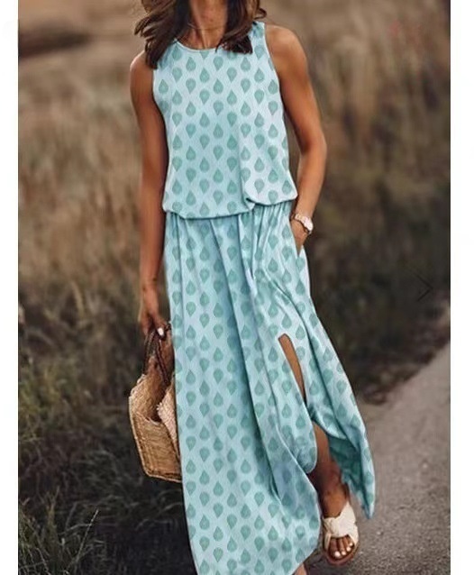 Casual Round-Neck Sleeveless Slit Dress