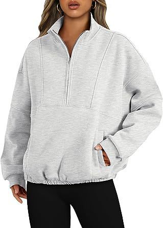 Casual hoodie with standing collar and long sleeves with zipper