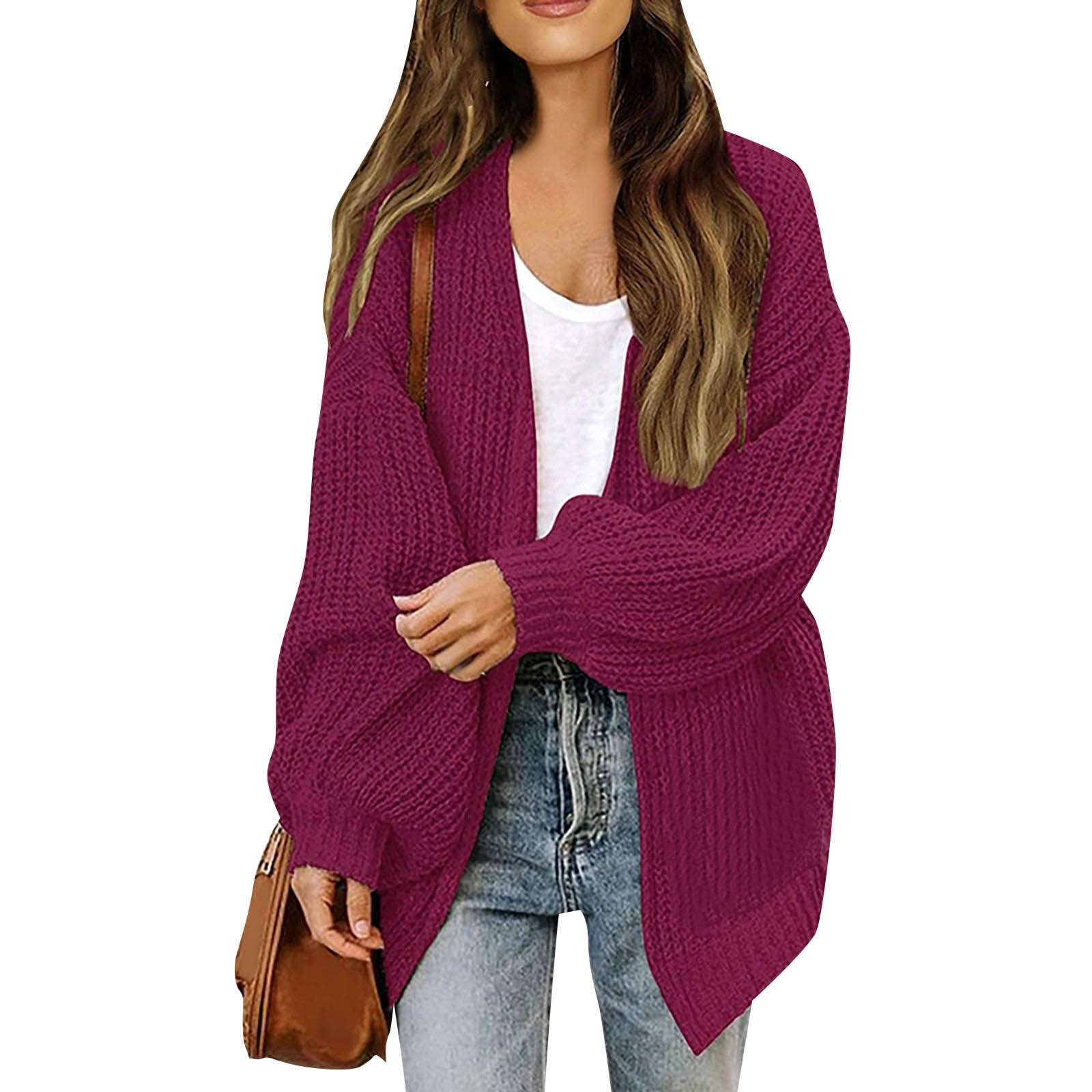 Women's lantern sleeve chunky knitted pocket sweater coat