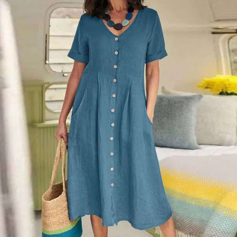 2025 New Loose Solid Color Cotton And Linen Dress
