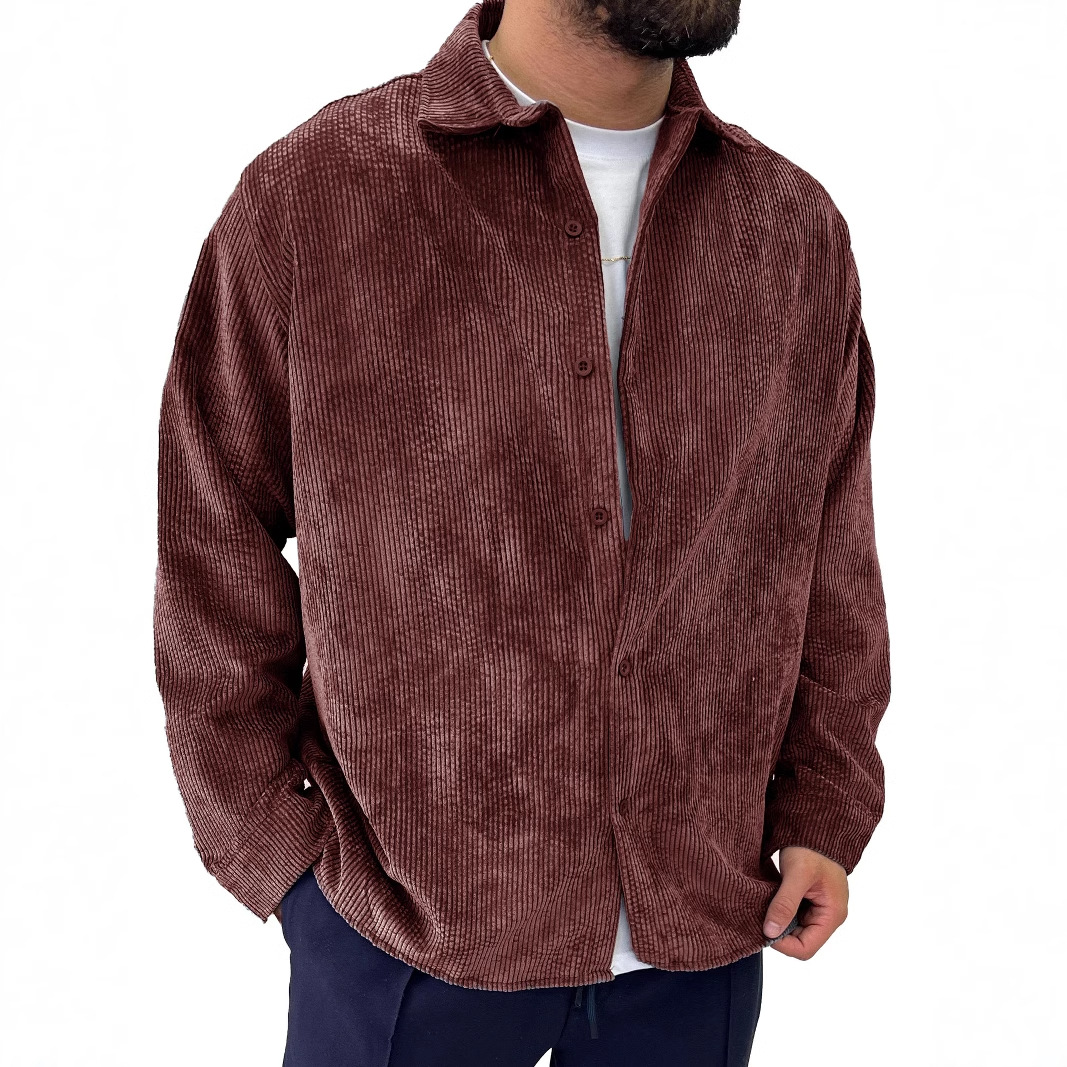 Men's Corduroy Pit Fabric Long Sleeve Lapel Shirt