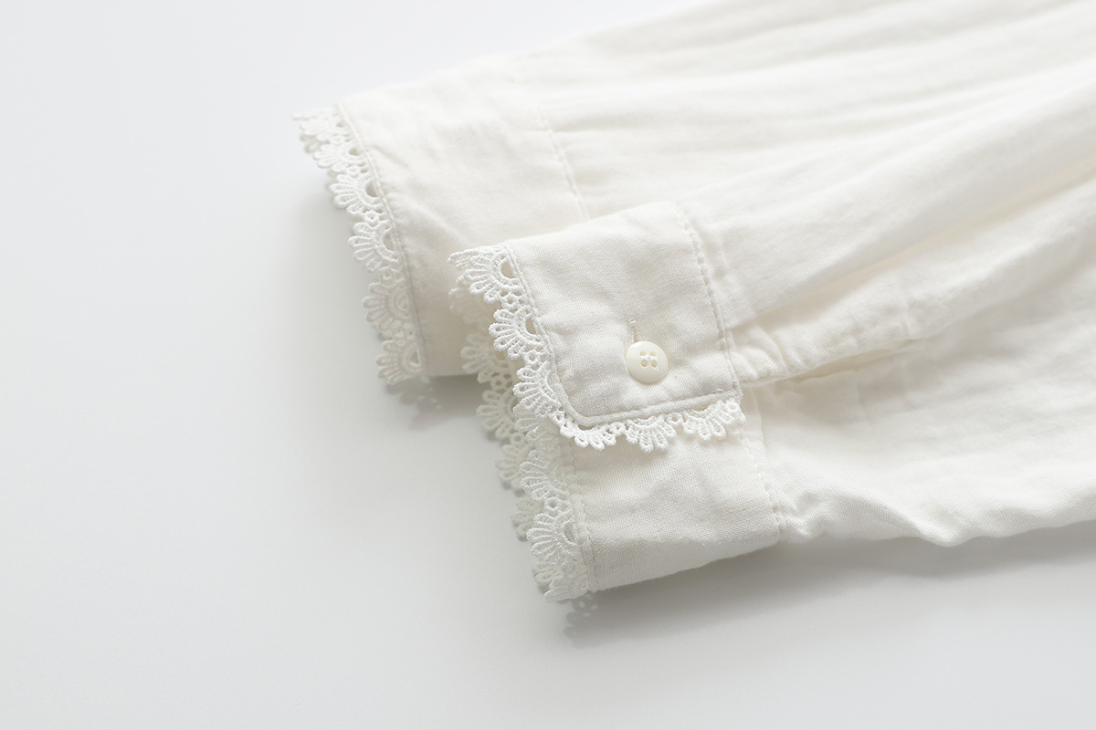 Double Cotton Stand Collar Lace Shirt