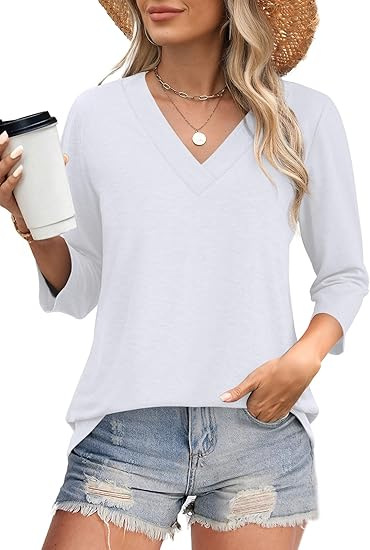 2025 V-neck 7 point sleeve waist knit T-shirt