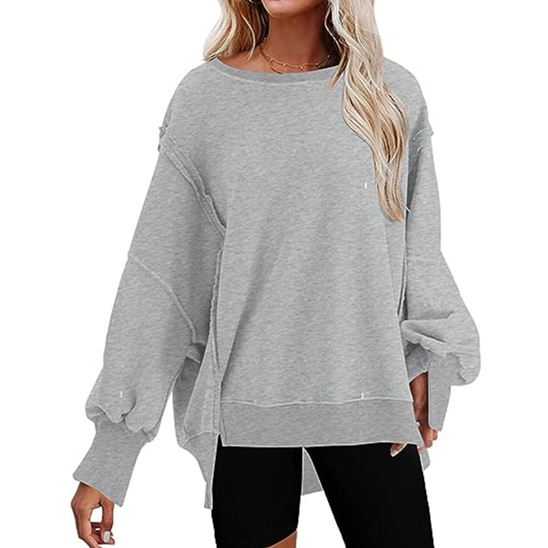 2024 Oversized crew neck sweatshirt with side slit long sleeve hoodie