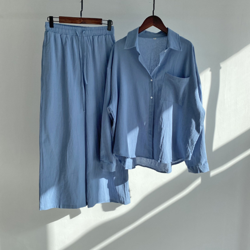 Women'Loose Cotton And Linen Shirt Suit