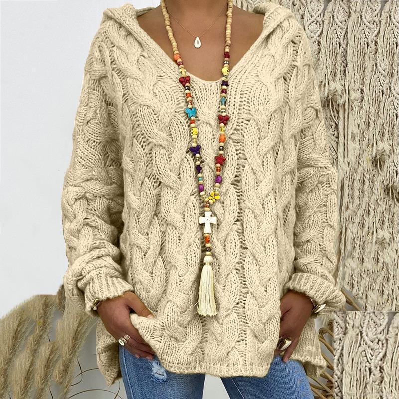 Solid Color Twist Knit Hoodie