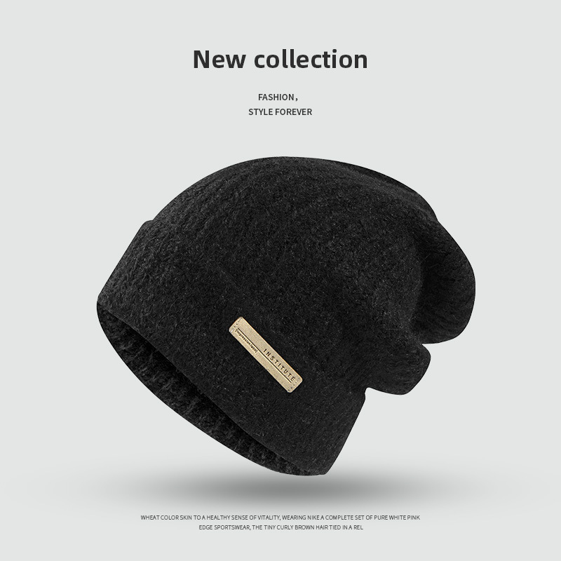 日系大头围堆堆帽简约慵懒风休闲百搭针织帽秋冬季保暖护耳毛线帽