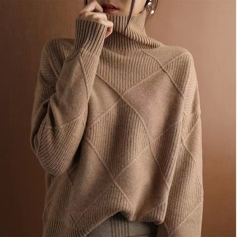 Women's casual half-high collar loose warm knitted sweater