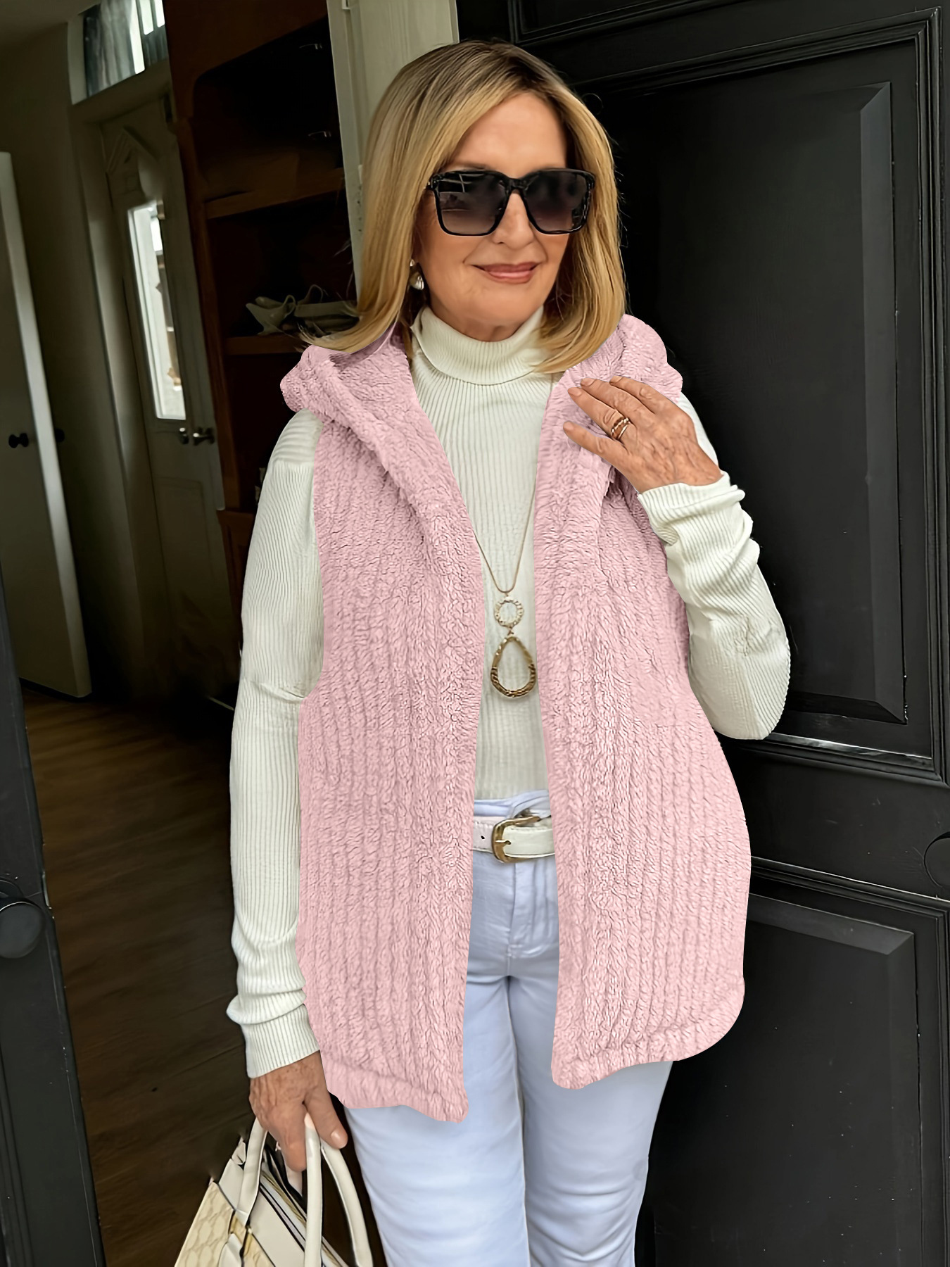 New furry hooded vest sleeveless coat