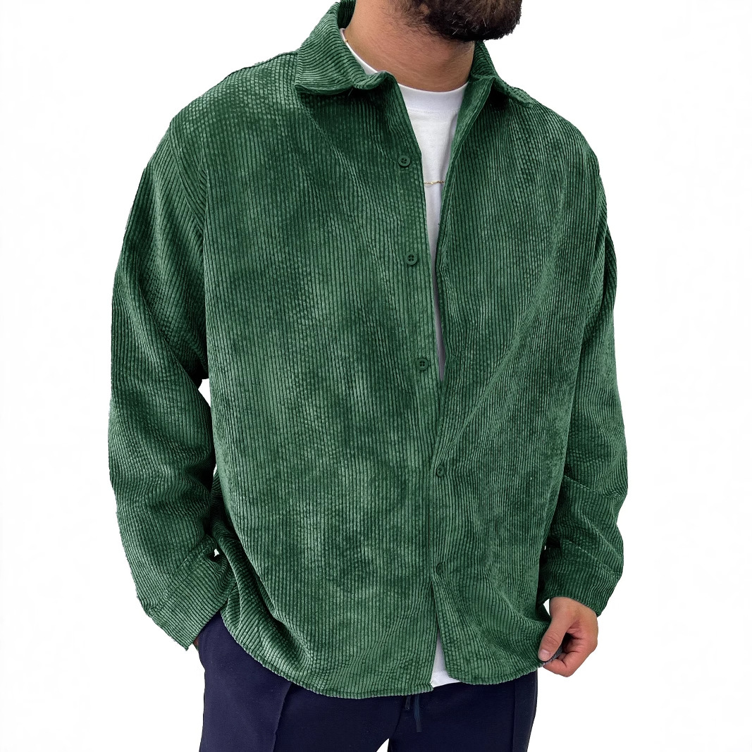 Men's Corduroy Pit Fabric Long Sleeve Lapel Shirt