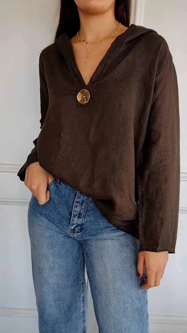 Loose Cotton And Linen Button Hoodie
