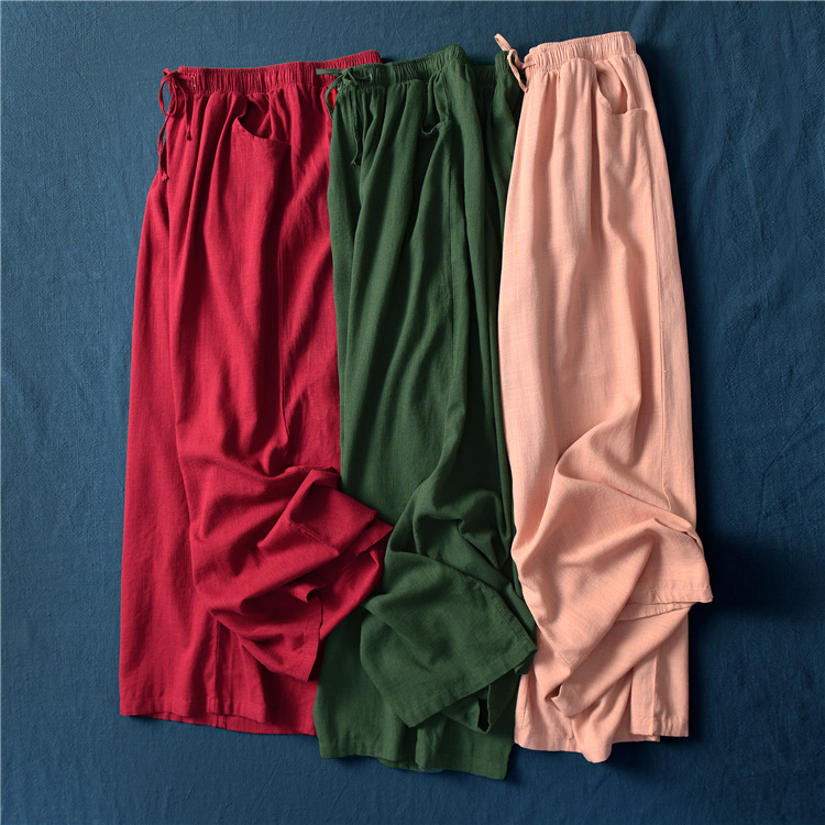 Women's Casual Cotton And Linen Wide-Leg Trousers