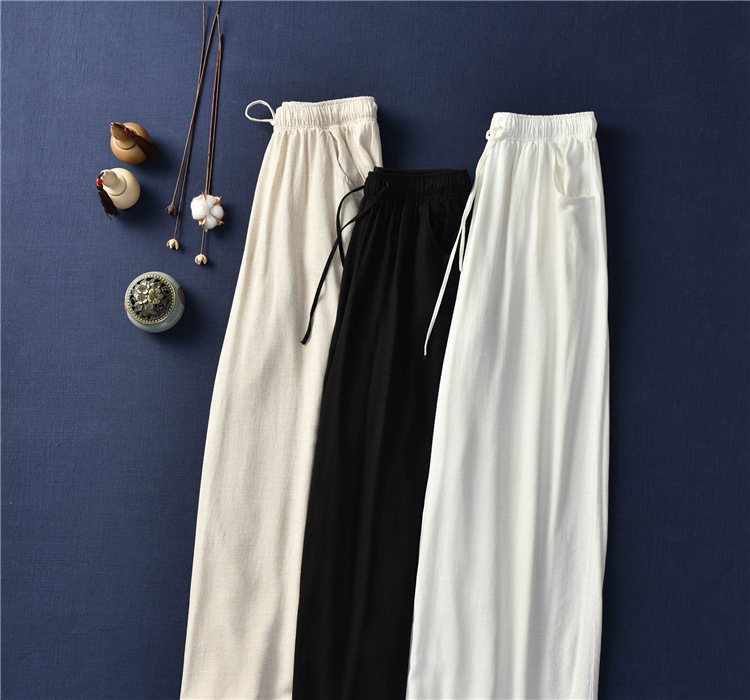 Women's Casual Cotton And Linen Wide-Leg Trousers