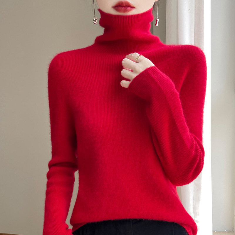 Ready-To-Wear Turtleneck Bottoming Shirt Seamless Striped Autumn And Winter One-Line Sweater New Pile Collar Women'S Sweater Slim Gray