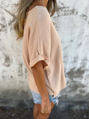 Solid-Color Round-Neck Short-Sleeved T-Shirt