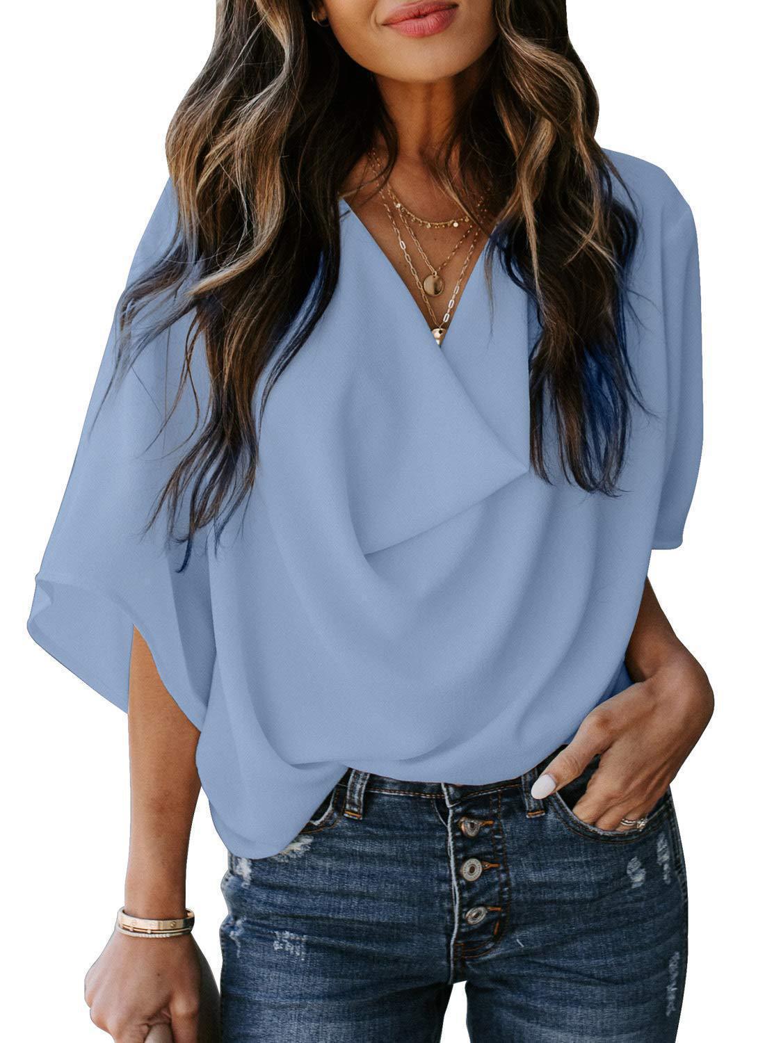 2024 New loose V-neck casual top T-shirt