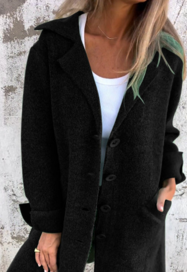 Lapel cardigan single breasted long coat