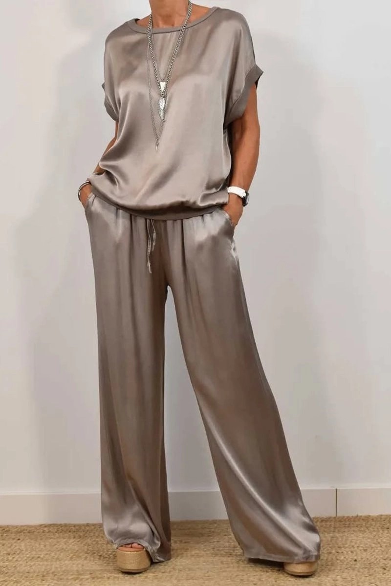 Crew Neck Section Drawstring Pants Suit