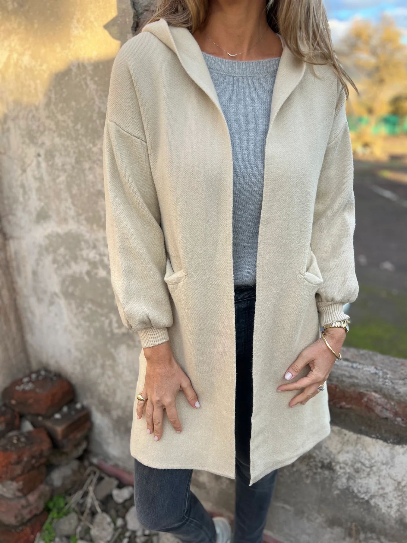 Women's Casual Solid Color Hooded Cashmere Jacket
