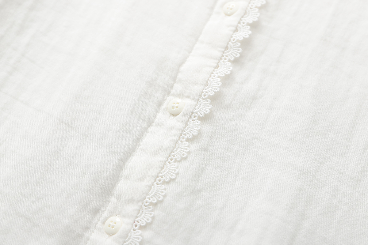Double Cotton Stand Collar Lace Shirt