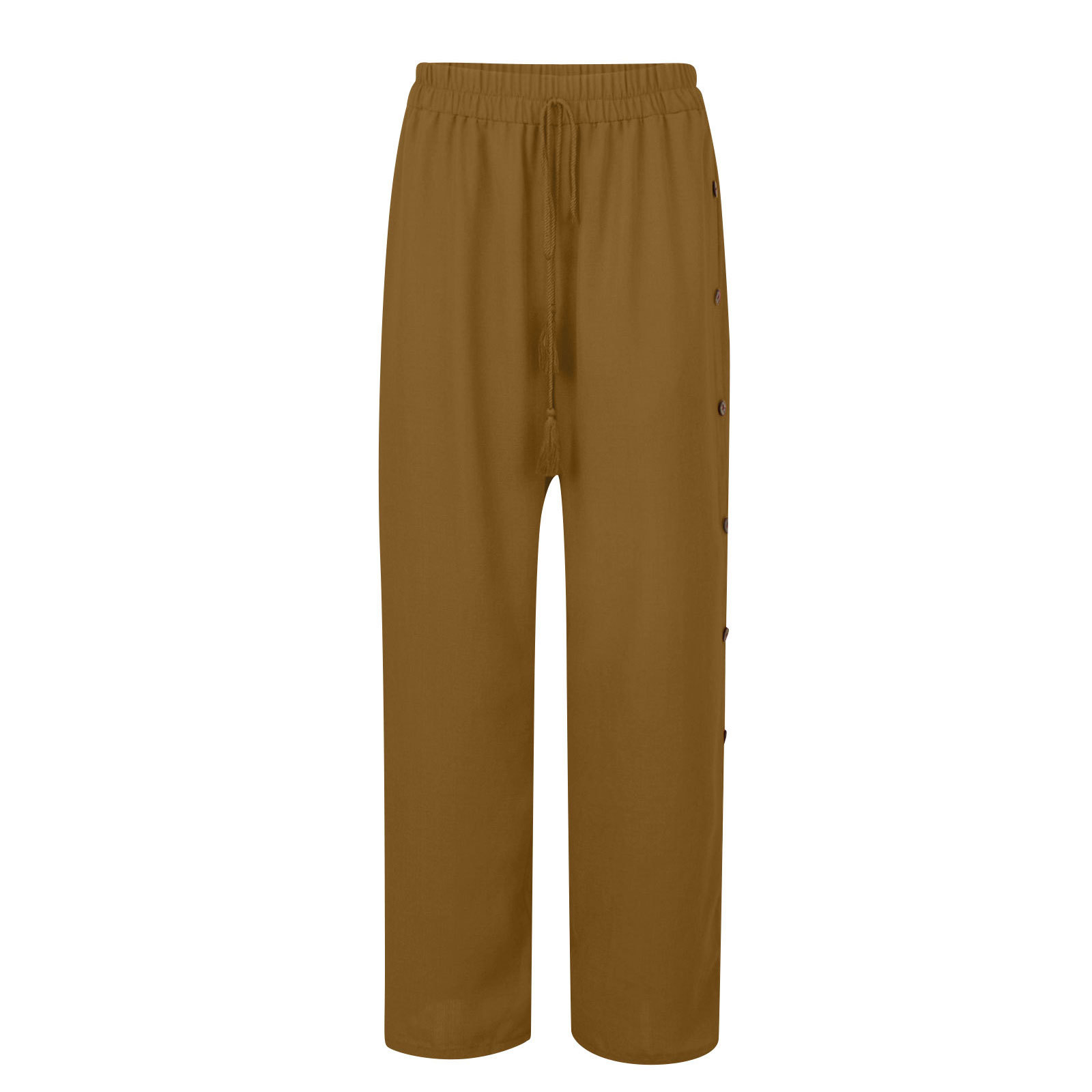 Solid color elastic-waist lace-up baggy wide-leg pants