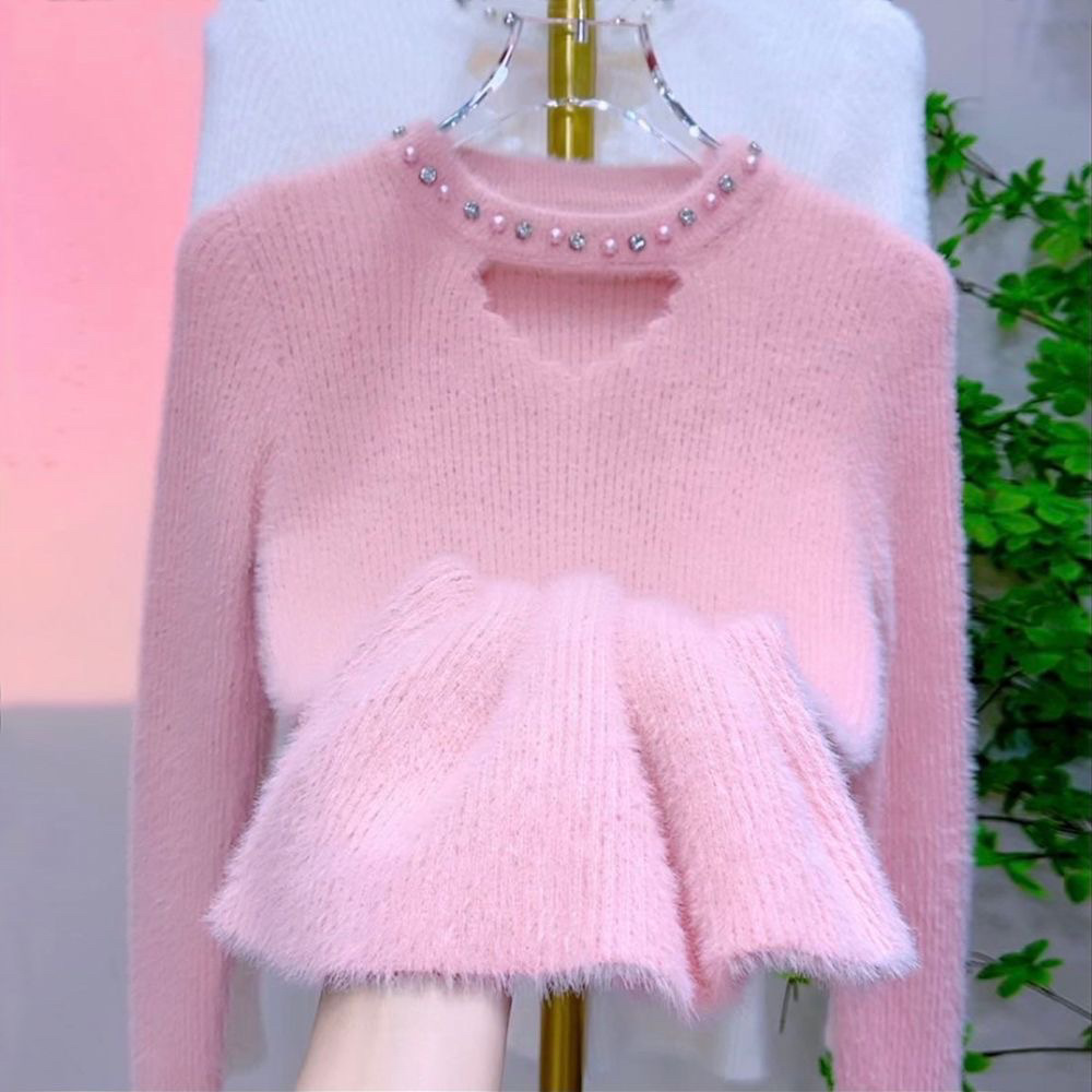 2025 Soft and Cozy Mink Fleece Hollow-Out Pullover Knit Sweater