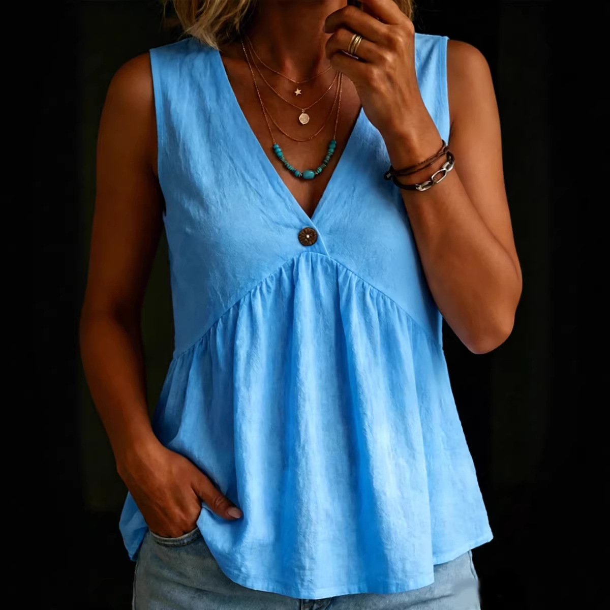 2026 Casual and Elegant Button-Down V-Neck Multi-Color Shirt
