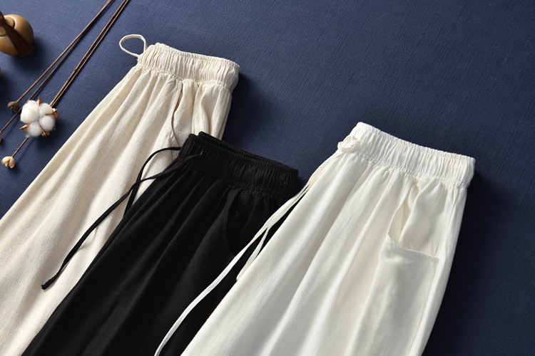 Women's Casual Cotton And Linen Wide-Leg Trousers