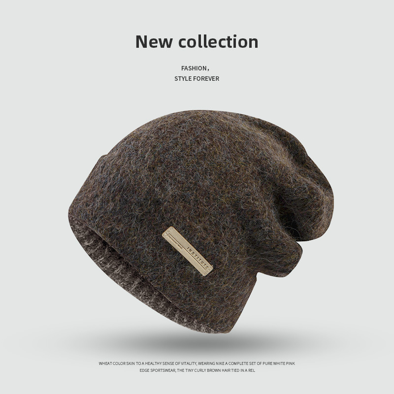 日系大头围堆堆帽简约慵懒风休闲百搭针织帽秋冬季保暖护耳毛线帽