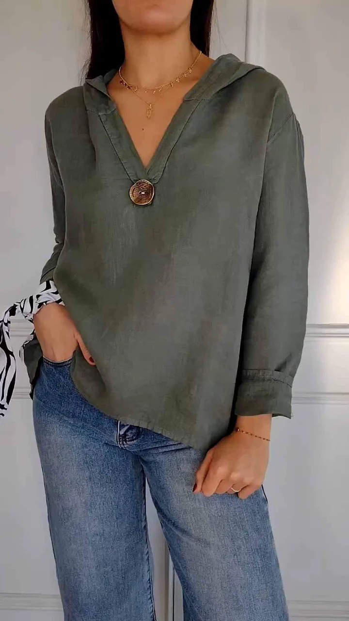 Loose Cotton And Linen Button Hoodie