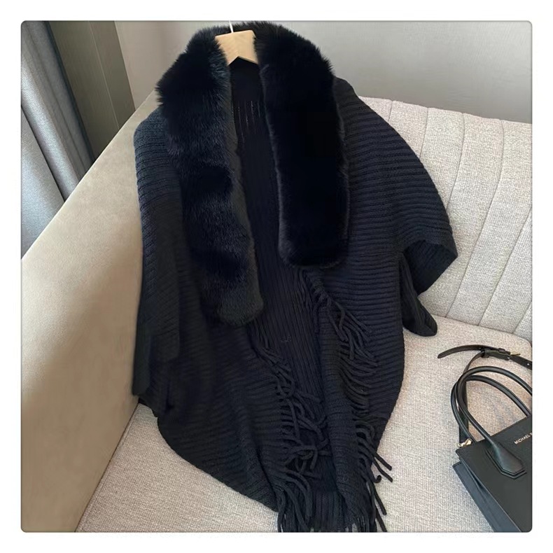 2024 Solid color striped all-in-one knitted shawl scarf