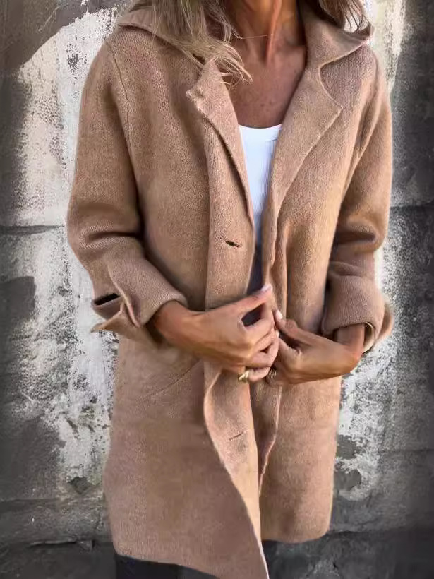 Lapel cardigan single breasted long coat
