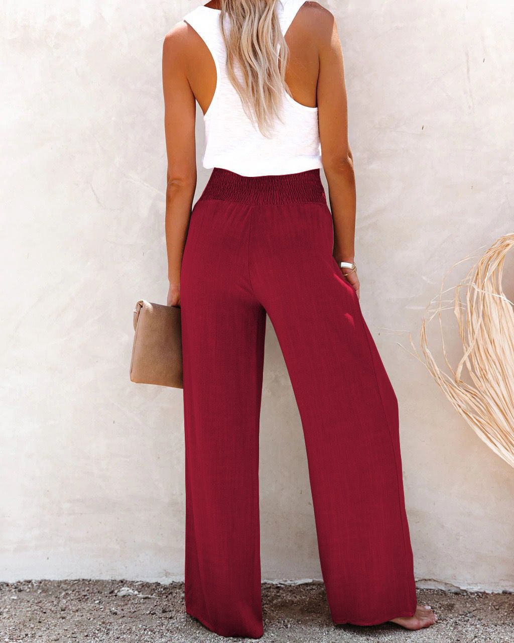 2025 Cotton and linen elastic loose casual wide-leg pants