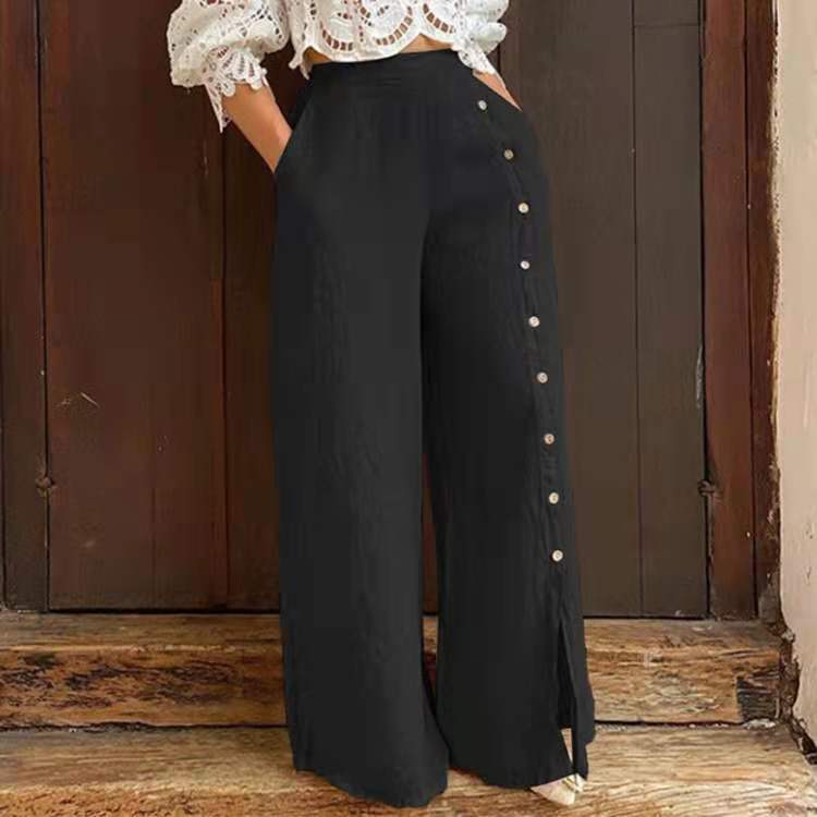 Loose Multi-Button Slit Wide-Leg Pants