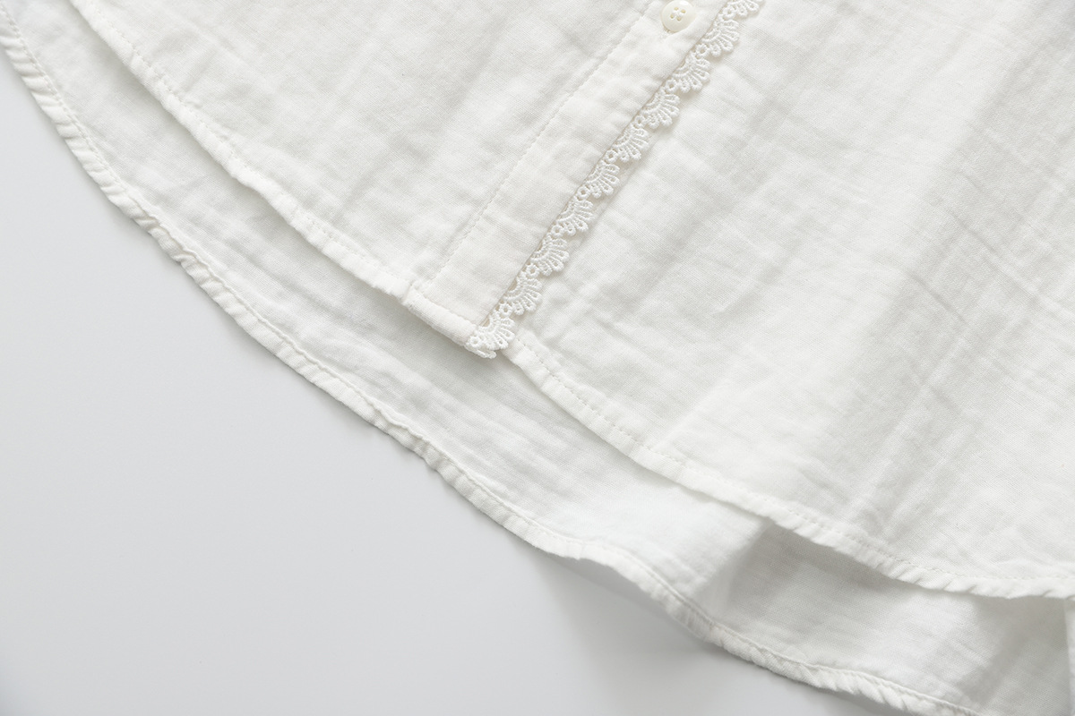 Double Cotton Stand Collar Lace Shirt