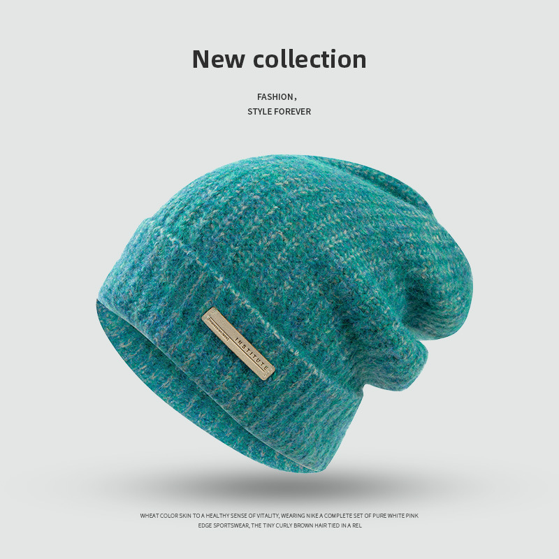 日系大头围堆堆帽简约慵懒风休闲百搭针织帽秋冬季保暖护耳毛线帽