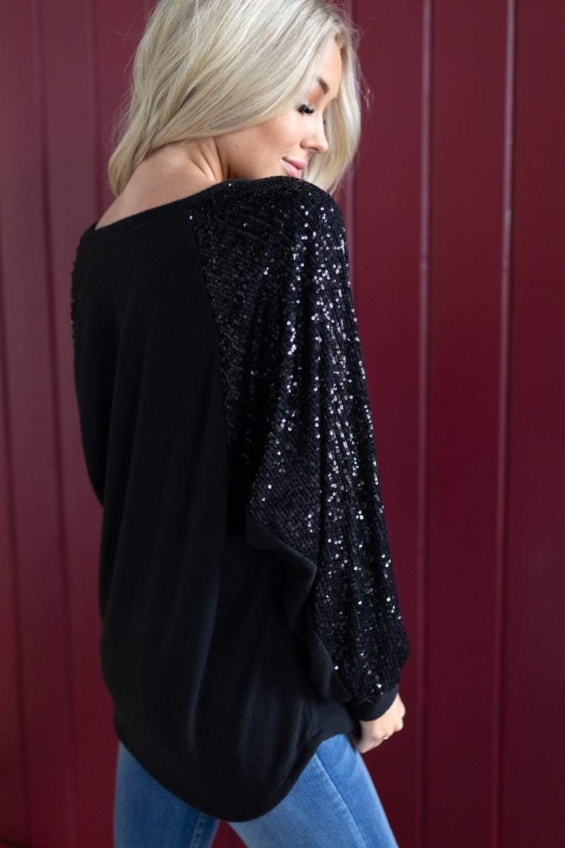 2024 New sequin patchwork loose rotator cuff top