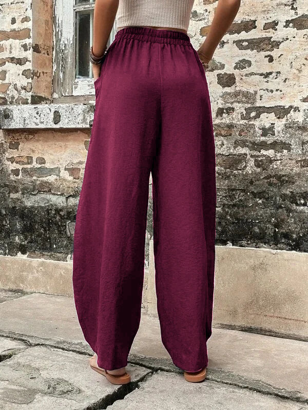 Casual Solid Color Elastic Pocket Pants