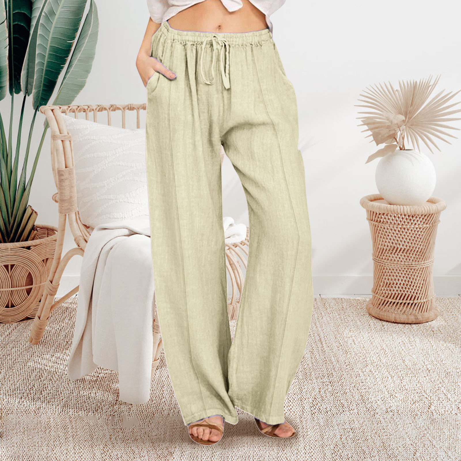 Casual loose cotton and linen trousers