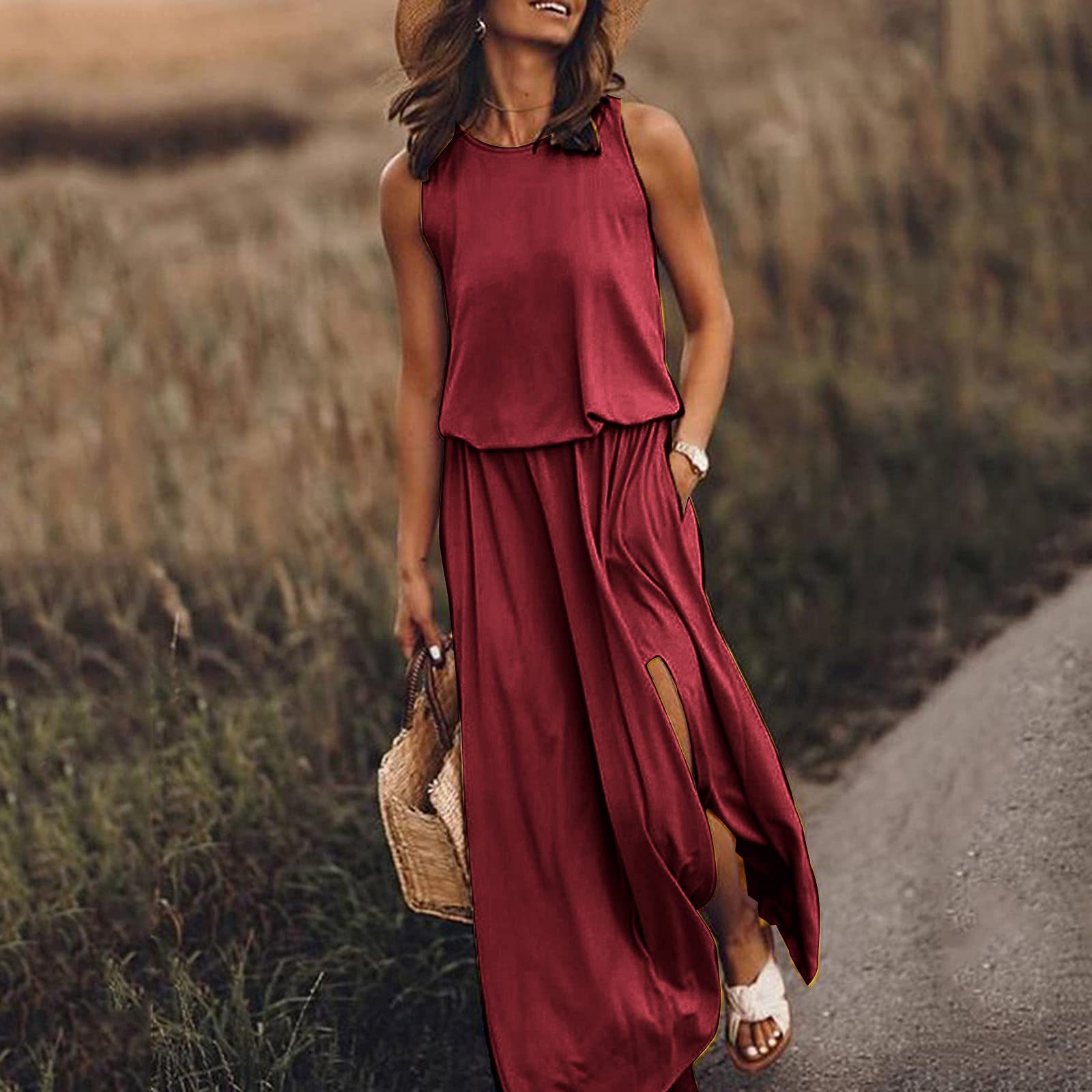 Round-Neck Sleeveless Slit Dress