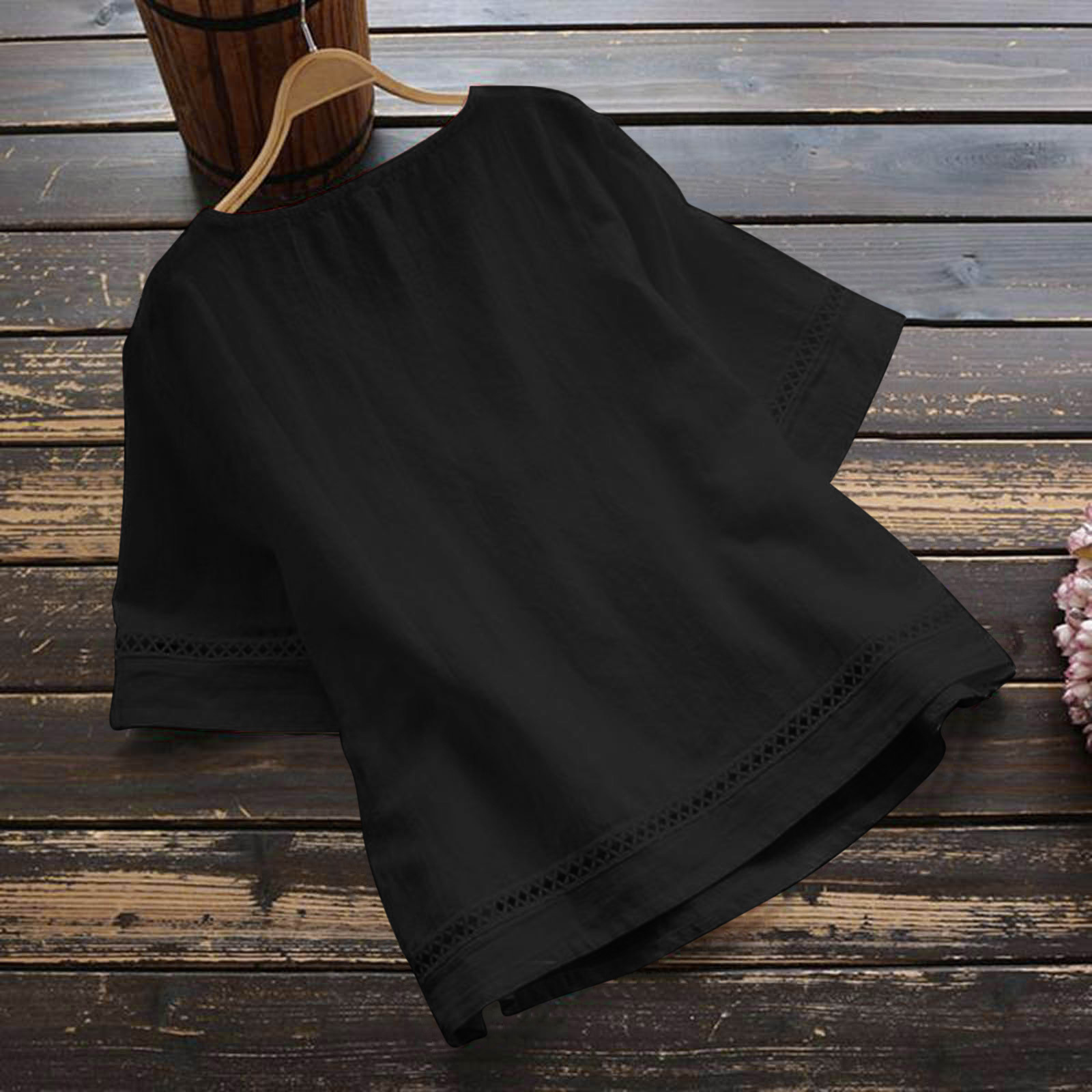 Cotton And Linen Patchwork And Perforated Shirt