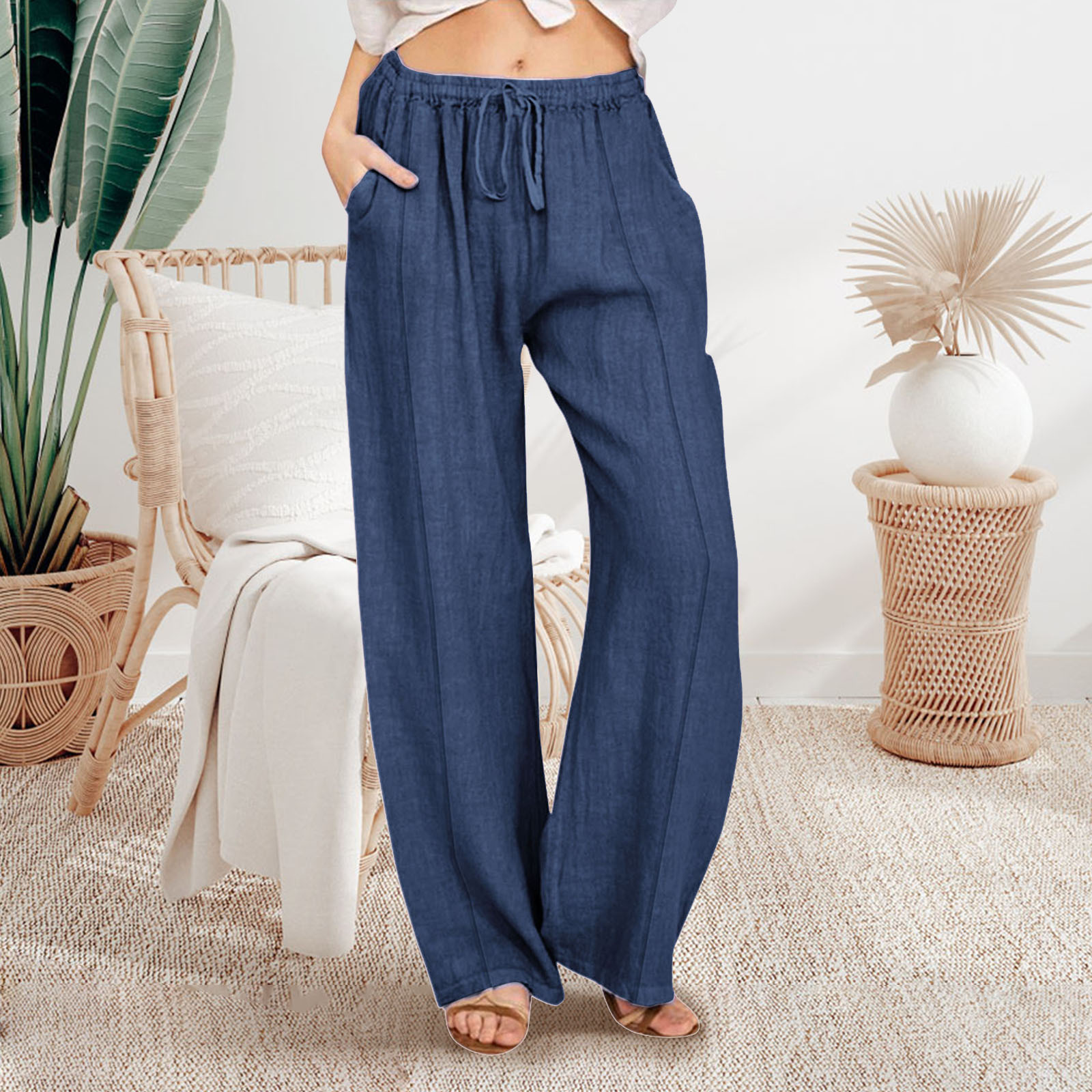 Casual loose cotton and linen trousers