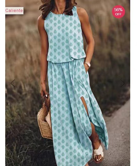 Round-Neck Sleeveless Slit Dress